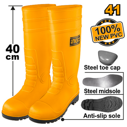 INGCO SSH092S1P.41 Safety Rubber Boots S1P Steel Toe Anti-Slip Size 41
