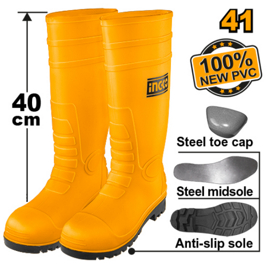 INGCO SSH092S1P.41 Safety Rubber Boots S1P Steel Toe Anti-Slip Size 41