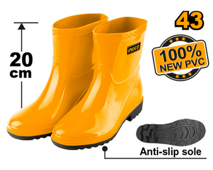 INGCO Short Rubber Boots PVC Waterproof Size 43 Height 20cm SSH102L.43