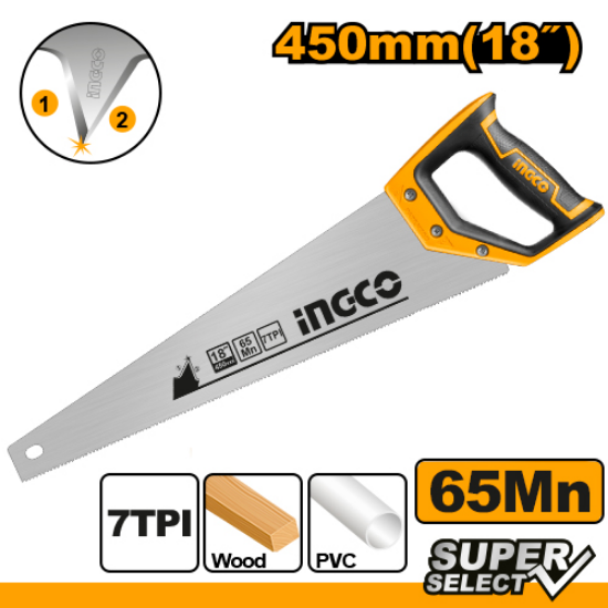INGCO HHAS15450 Hand Saw 18in 450mm 7TPI Rubber Grip Box of 6
