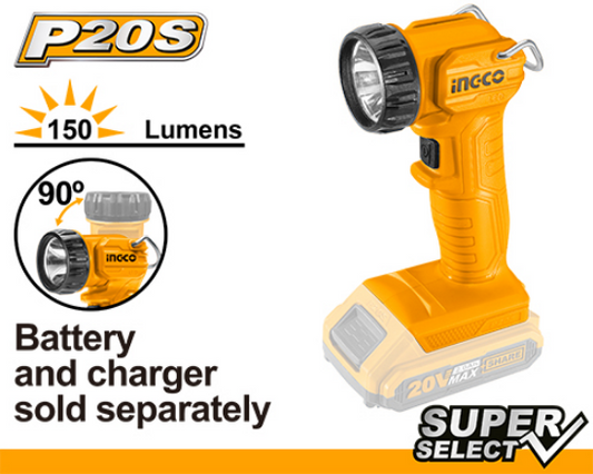 INGCO Cordless LED Work Light 20V 1.5W Pivoting Head CWLI2023