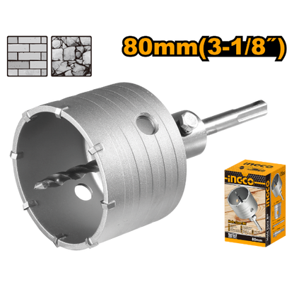 INGCO TCT Concrete Core Drill 80mm with Adaptor and Pilot Bit HCB0801