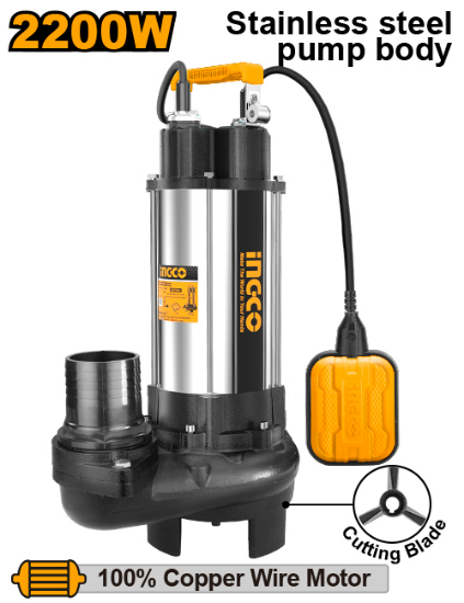 INGCO SPDB22008 Submersible Sewage Grinder Pump 2200W 3HP