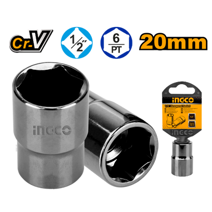 INGCO HHAST12201 Socket 1/2in Drive 6 Point 20mm Box of 8
