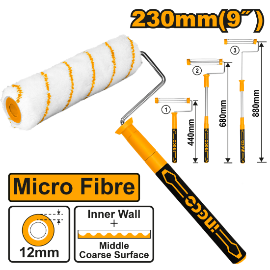 INGCO HRHT442302T Microfibre Paint Roller 9in 230mm with Telescopic Aluminium Handle