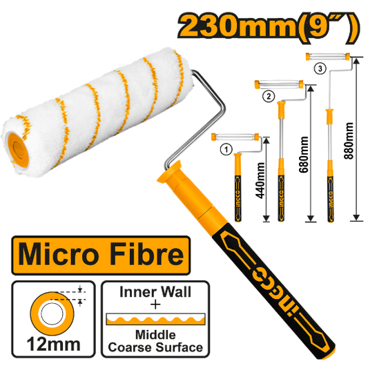 INGCO HRHT442302T Microfibre Paint Roller 9in 230mm with Telescopic Aluminium Handle