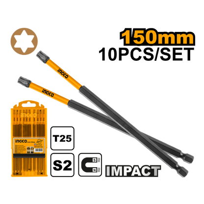 INGCO SDBIM11T2563 Impact Screwdriver Bits T25 150mm S2 Set of 10