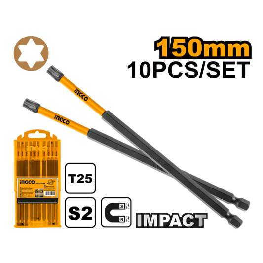 INGCO SDBIM11T2563 Impact Screwdriver Bits T25 150mm S2 Set of 10
