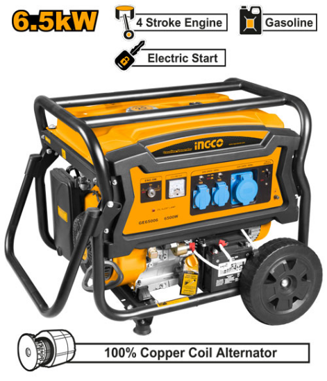 INGCO GE65006 | مولد كهرباء بنزين 6.5 كيلو واط مارش وحبل