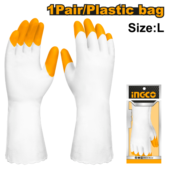 INGCO HGVP03 | قفازات PVC طويلة مقاس L 80غ