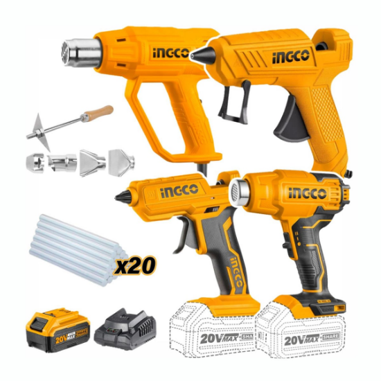 INGCO COSLI23021 | طقم سشوار حراري وفرد شمع بطارية 20 فولت