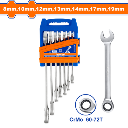 WADFOW Ratchet Combination Spanner Set 7pcs 8-19mm WSP4207