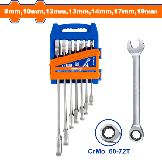 WADFOW Ratchet Combination Spanner Set 7pcs 8-19mm WSP4207