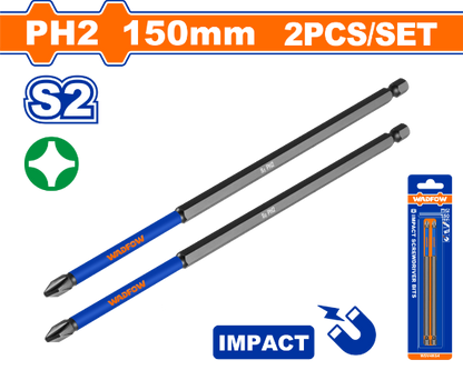 WADFOW Impact Screwdriver Bit PH2 150mm 2pcs WSV4K64