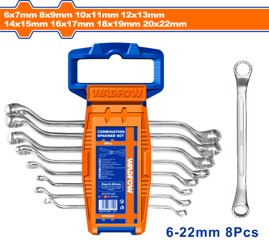 WADFOW Offset Ring Spanner Set 8pcs 6-22mm WFR3208