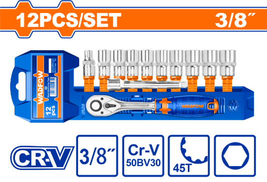 WADFOW Socket Set 12pcs 3/8in with Ratchet WST3212
