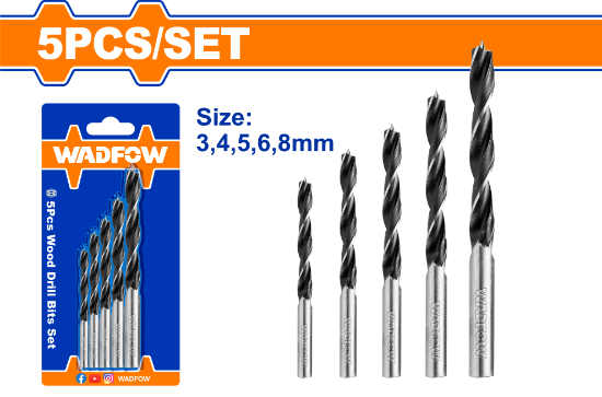 WADFOW Wood Drill Bit Set 5pcs 3-8mm WSJ3K01