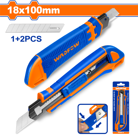 WADFOW Snap-Off Utility Knife 18x100mm with 3 Blades WSK8618