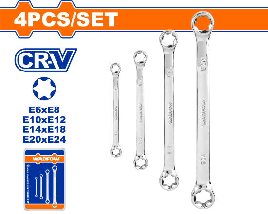 WADFOW Star Box End Wrench Set 4pcs E6-E24 WFR2404