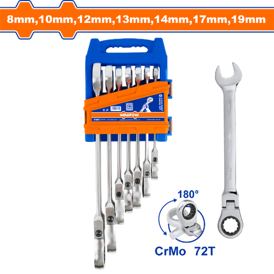 WADFOW Flex Head Ratcheting Spanner Set 8-19mm 7pcs WSP5207