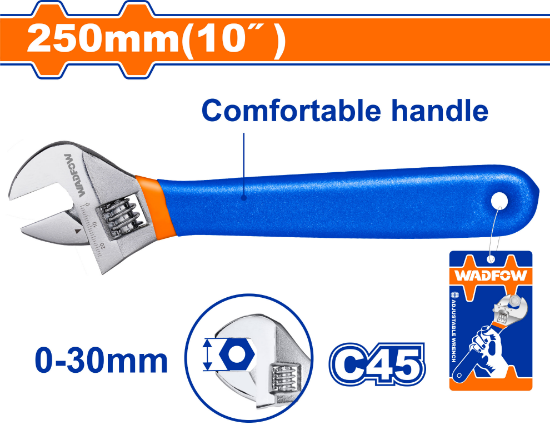 WADFOW Adjustable Wrench 10in 250mm Rubber Grip WAW5110