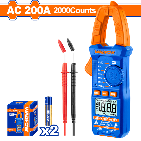 WADFOW Digital Clamp Meter AC 200A True RMS 2000 Counts WDM6501