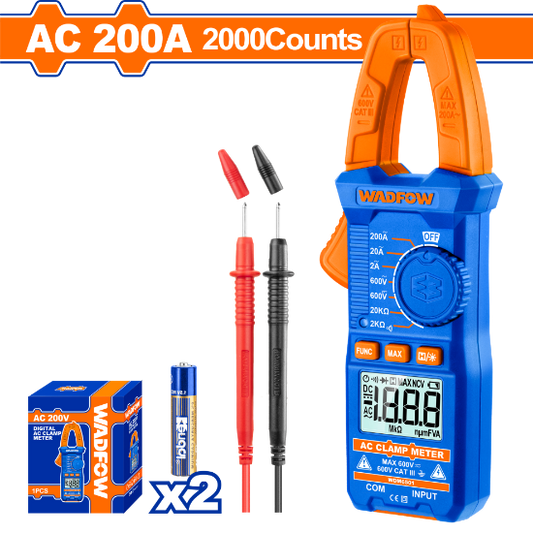 WADFOW Digital Clamp Meter AC 200A True RMS 2000 Counts WDM6501