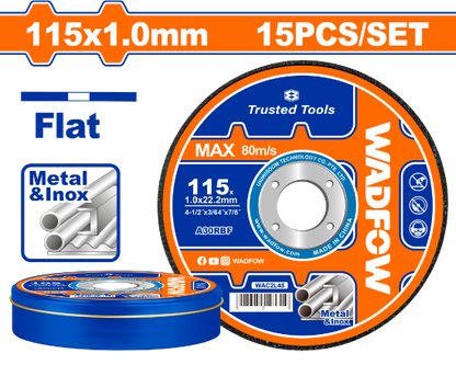 WADFOW Metal & Inox Cutting Disc 115x1.0x22.2mm 15pcs Tin WAC2L45