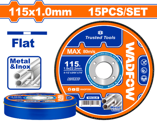 WADFOW Metal & Inox Cutting Disc 115x1.0x22.2mm 15pcs Tin WAC2L45