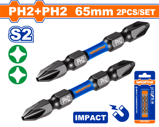 WADFOW Impact Screwdriver Bits PH2 65mm 2pcs WSV3K62
