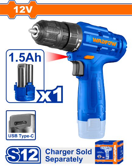WADFOW Cordless Drill 12V 10mm 20Nm with 1.5Ah Battery WCDS510