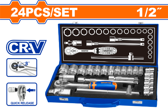WADFOW Socket Set 1/2in 24pcs WST2L24
