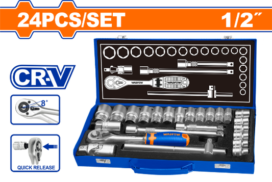 WADFOW Socket Set 1/2in 24pcs WST2L24