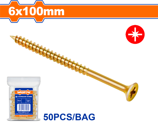 WADFOW 50 Pcs  6 x 100 mm   برغي اصفر خشابي مصالب Wadfow