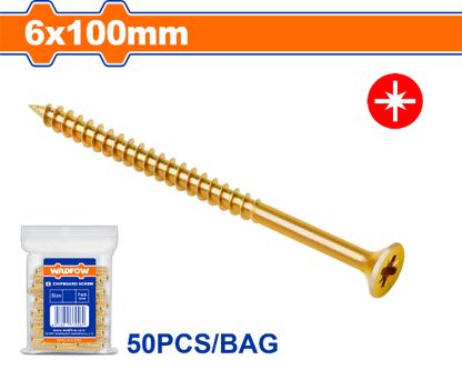 WADFOW 50 Pcs  6 x 100 mm   برغي اصفر خشابي مصالب Wadfow