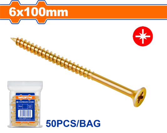 WADFOW 50 Pcs  6 x 100 mm   برغي اصفر خشابي مصالب Wadfow