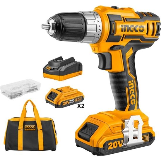 INGCO Cordless Drill 20V 2-Speed 10mm 2Batt 2Ah+Char with Bag CDLI2002