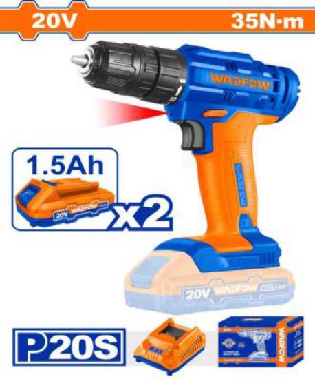 WADFOW Cordless Drill 20V 10mm 35Nm with 2x1.5Ah Batteries and Charger WCDP512