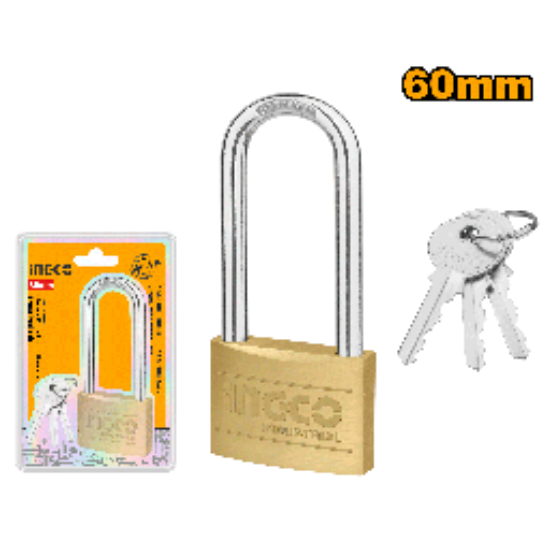INGCO Brass Padlock Long Shackle 60mm DBPL0602L