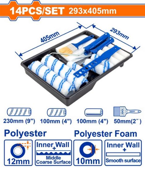 WADFOW Paint Roller and Brush Set with Tray 14pcs WCB3H13