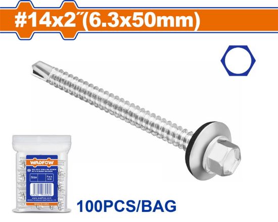 WADFOW Galvanised Hex Head Self-Drilling Screws 100pcs 6.3x50mm WXS4915