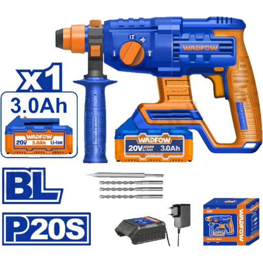 WADFOW Cordless SDS Rotary Hammer 20V Brushless with 3Ah Battery and Charger WLM1522