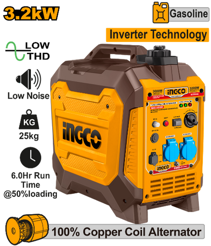 INGCO Silent Inverter Petrol Generator 3.2kW Recoil Start GEI35006