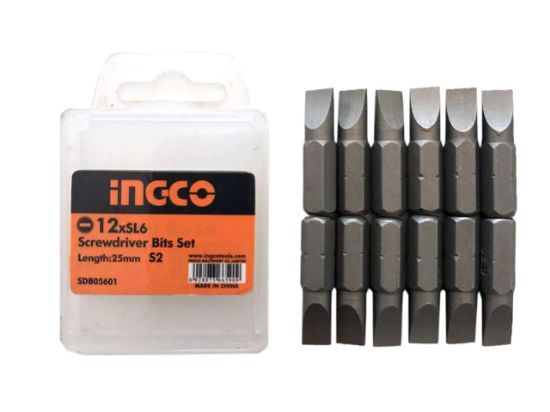 INGCO SDB05601 Slotted Screwdriver Bits SL 25mm 12pcs