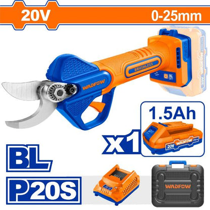 WADFOW Cordless Pruning Shears 20V 25mm Brushless with 1.5Ah Battery, Charger and Case WJFPB25