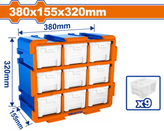 WADFOW Wall Mount Storage Bin Rack with 9 Clear Bins 380x155x320mm WTB8331