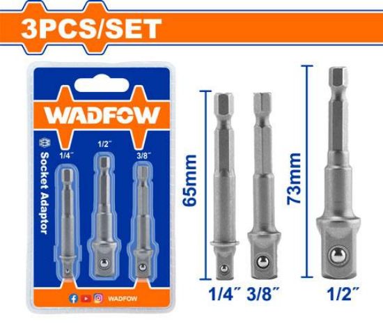 WADFOW Socket Adapter Set 3pcs 1/4in Hex 1/4in 3/8in 1/2in WSV4K01