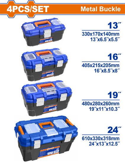 WADFOW Tool Box Set 4pcs 13+16+19+24in Metal Latches WTB4104