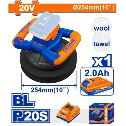 WADFOW Cordless Polisher 20V 10in Brushless with 2Ah Battery and Charger WHL352541