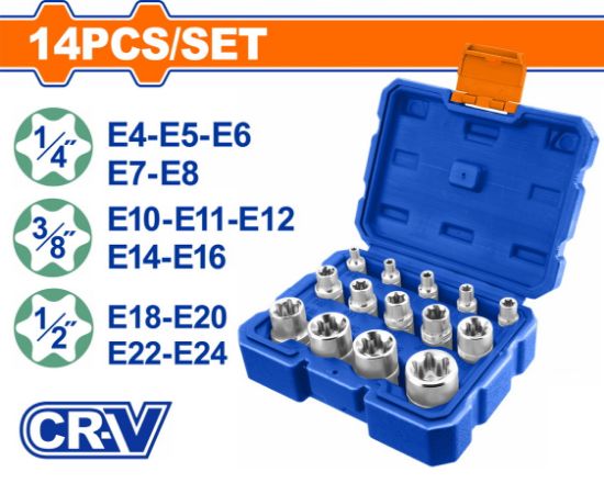 WADFOW E-Torx Socket Set 14pcs 1/4in 3/8in 1/2in WST3D14